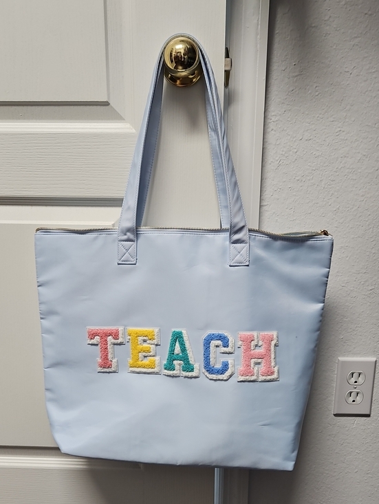 Handbags - Light Blue 'TEACH' Tote Bag - Teacher Shoulder Bag